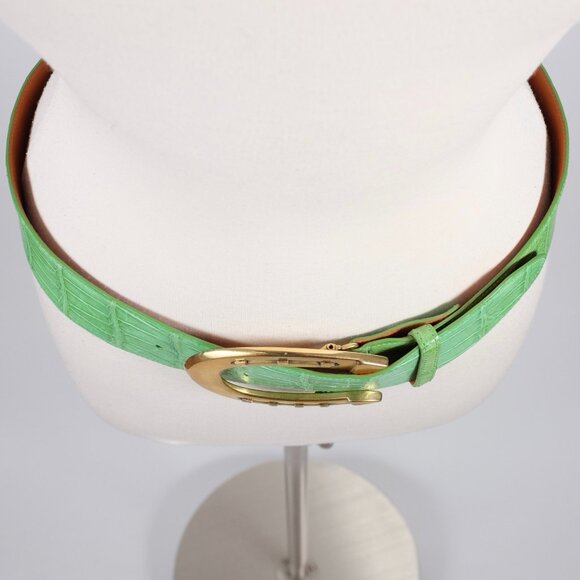 Ralph Lauren Collection Belt sz M alligator green gold horseshoe buckle main image 9